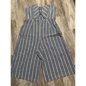 Universal Thread blue and white striped strapless cropped jumpsuit
